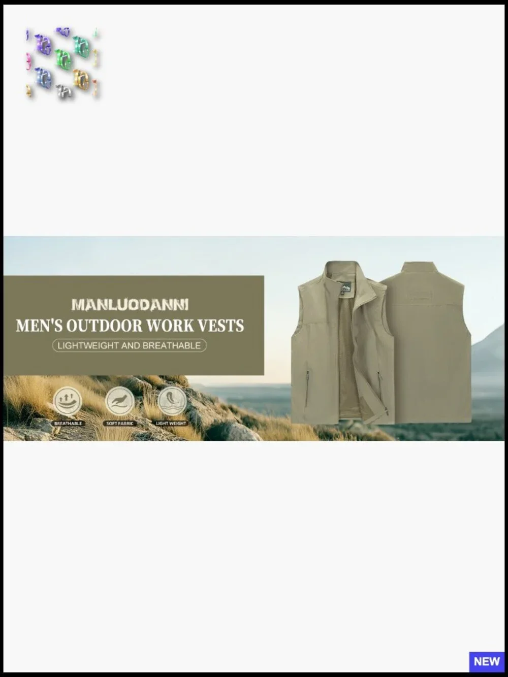 Men's Lightweight Utility Vest Sleeveless Outdoor Travel Hiking Work Jacket